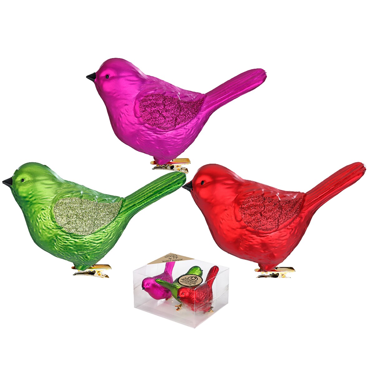 3 Christbaumschmuck Vögel auf Clip 9cm Kunststoff Christbaumkugeln Große Weihnachtskugeln Weihnachtsbaum Deko Weihnachtsbaumschmuck Bunt Mille Fiori