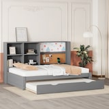 thumbnail of Merax 90*200cm Schlafsofa, Daybett, mit ausziehbarem Bett, usb-Ladeanschluss, Zeichenbrett, mehrere Staufächer, Grau