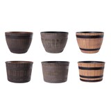 thumbnail of Jinfa 3er-Set Blumenkübel aus Kunststoff in Holzoptik | Farbe: Walnuss | Design: Barrique | Ø 36 cm