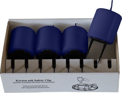 4er Set Adventskerzen mit Safety Clip und Kerzenstecker (Haltekrallen) Nachtblau Dunkelblau 8 x ? 5 cm