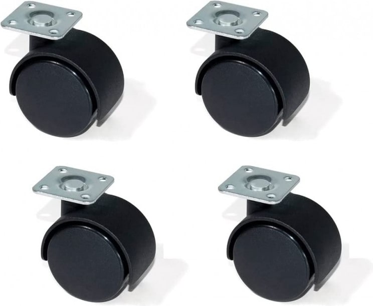 Rodízios para Mobiliário, Conjunto de 4 Rodízios Duplos Giratórios com Placa de Montagem, 40mm