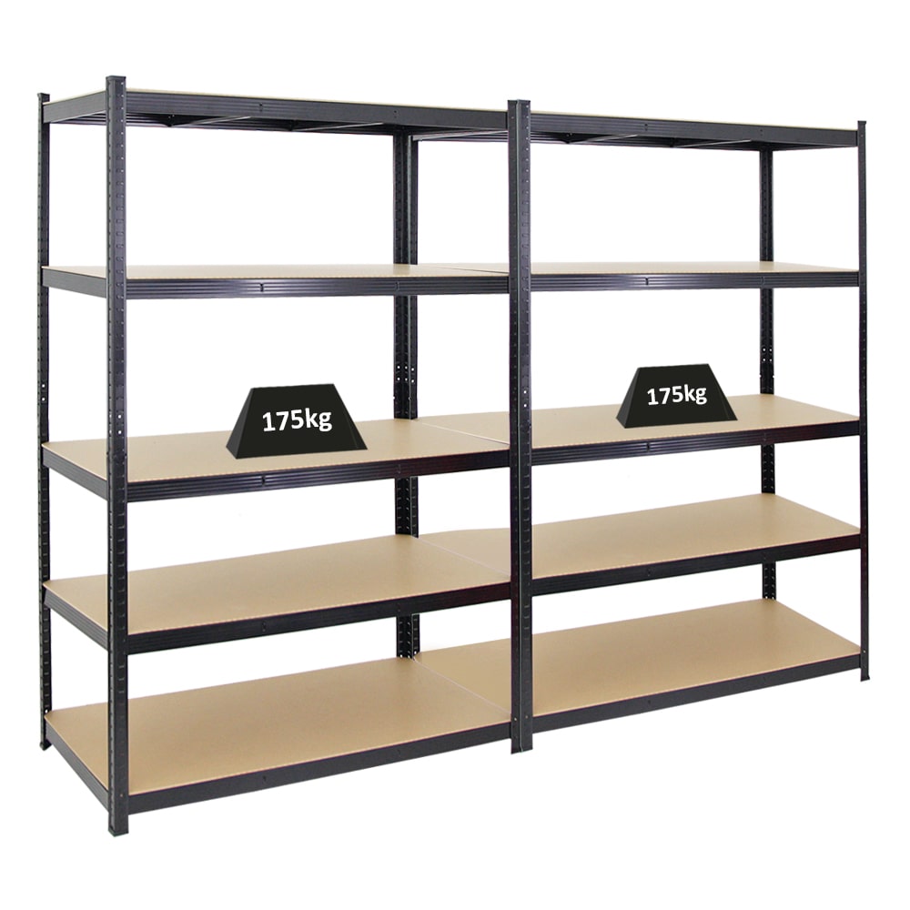 PROREGAL Mega Deal | 2x Schwerlastregal TAURUS | HxBxT 180x120x60 cm |  Fachlast 175kg | Schwarz | Stecksystem Lagerregal Regalsystem 2 Stk.