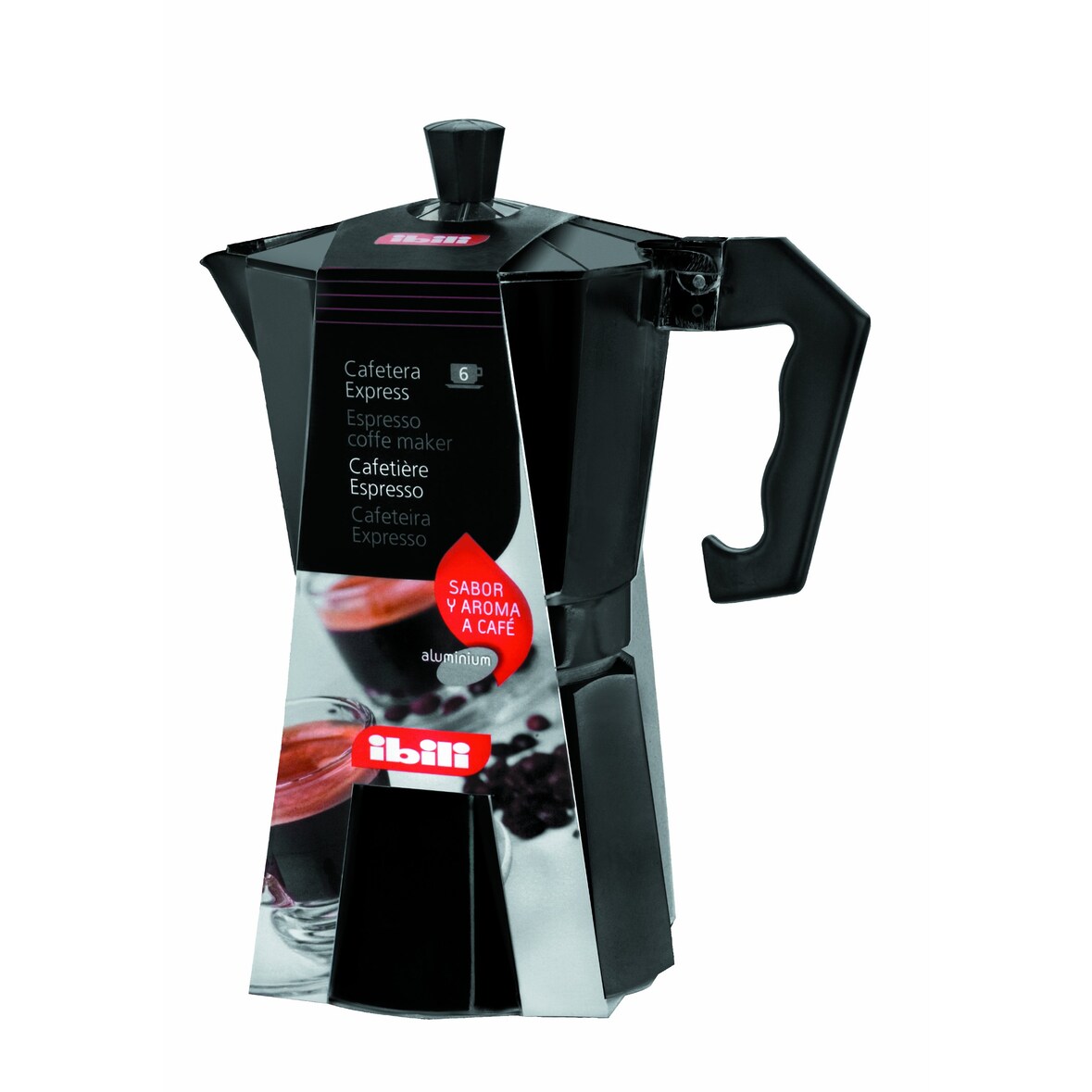 IBILI - Cafetera express Bahia Negra, 3 tazas, 150 ml, Aluminio