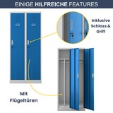 thumbnail of Umkleideschrank Spind WIEN - 2 Abteile, Etikettenhalter | Umkleidespind Metall Schließfachschrank Garderobenspind, 180x80x50cm Grau-Blau