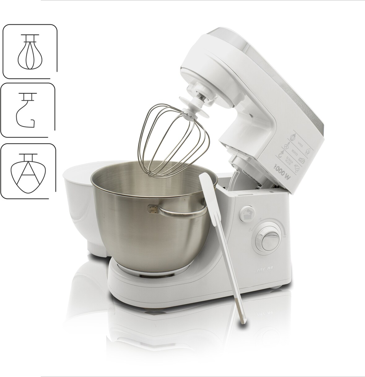 MPM MMR-12 Batidora Amasadora Repostería Profesional Robot Cocina Orbital, Regulador de Velocidad, 2 Boles de 4,2 litros, 1000W, Blanco
