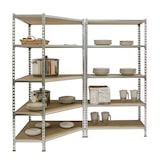 thumbnail of Estantería metálica esquinera sin tornillos Maderclick Corner 5 estantes + 1 estantería Maderclick. Color ANTRACITA/MADERA 1800x1800x300 mm