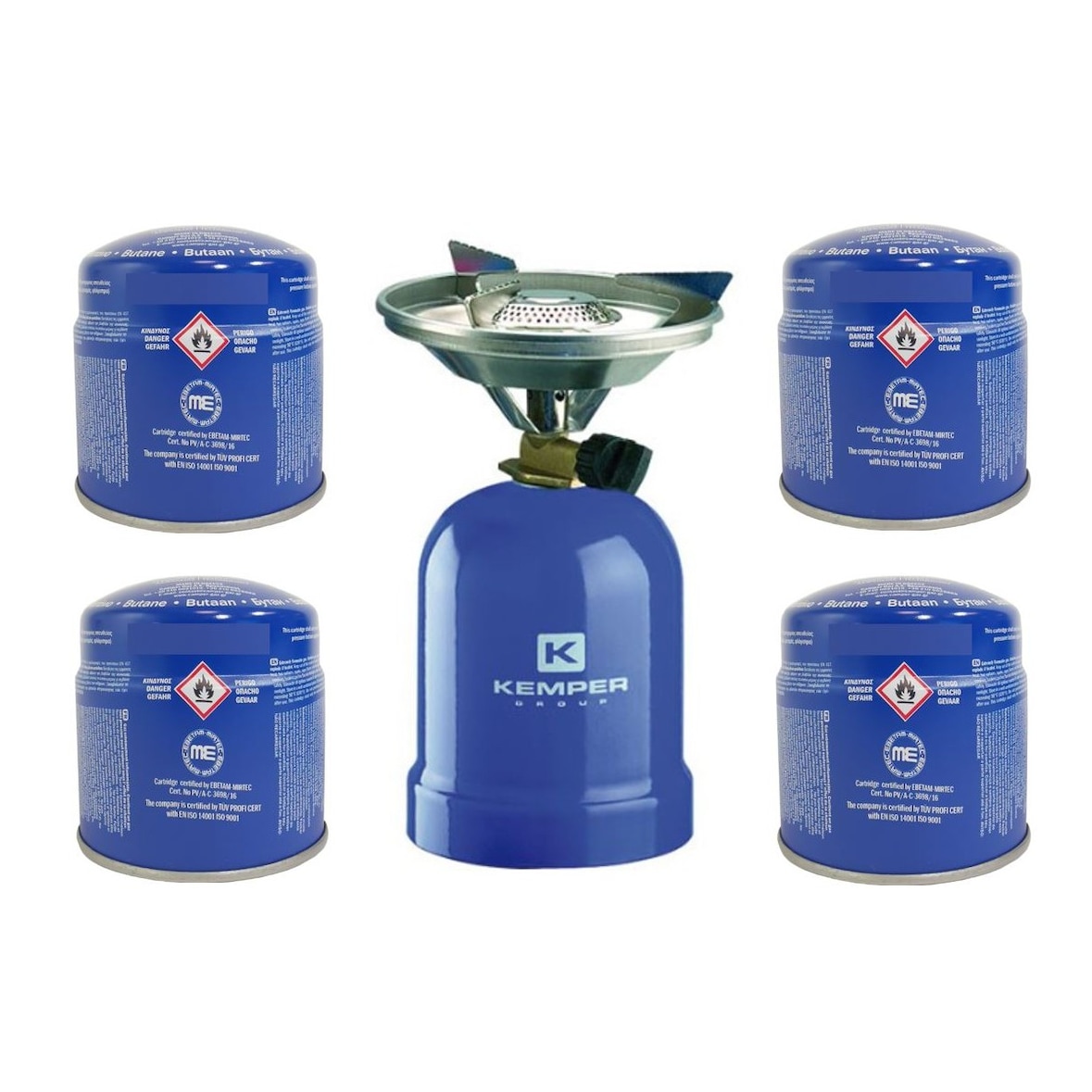 Estufa de gas 2200W Carcasa de acero + 4 cartuchos de gas KEMPER de 190g