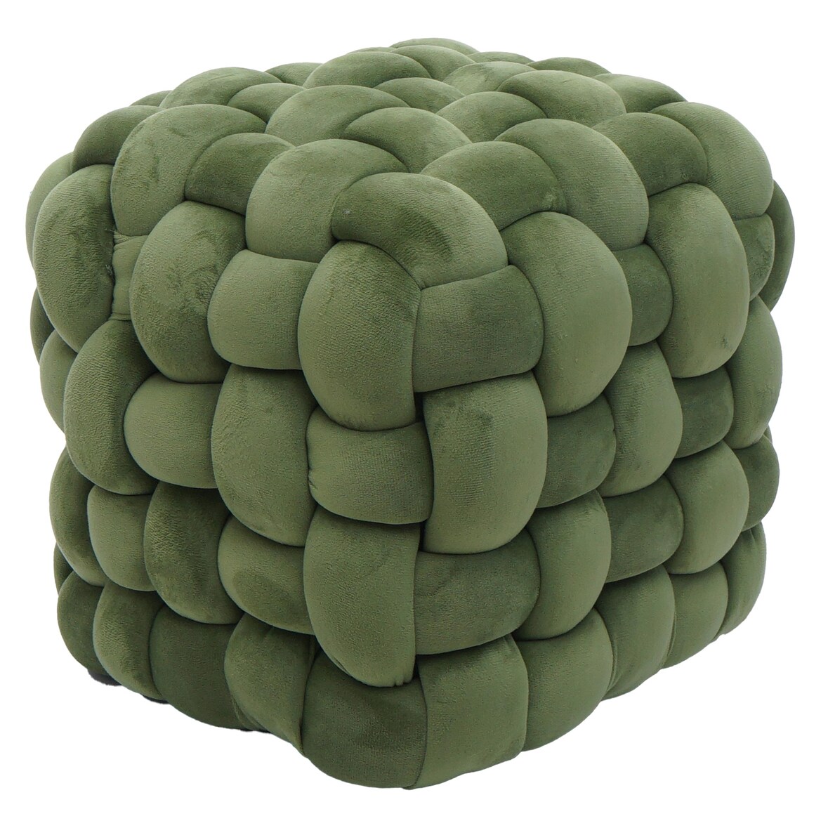Hocker HWC-Q48, Sitzhocker Ottomane Polsterhocker Knoten-Pouf, Samt (220g/m²) 39cm ~ grün