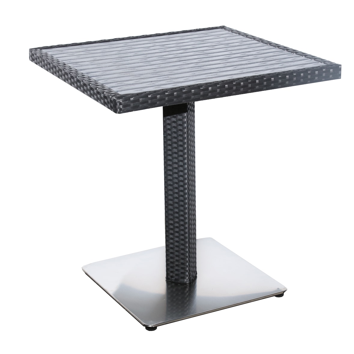 METRO PROFESSIONAL Tavolo da bistrot Barbados, alluminio/polirattan, 70 x 70 cm, piano del tavolo effetto legno, nero