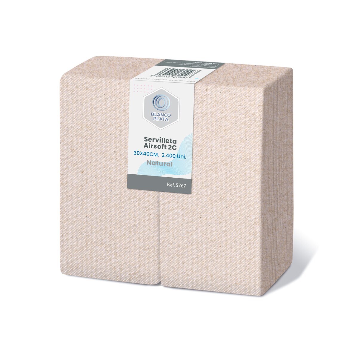 Servilleta Airsoft 30x40cm 2 capas 1/6 natural Blancoplata 2400 unidades