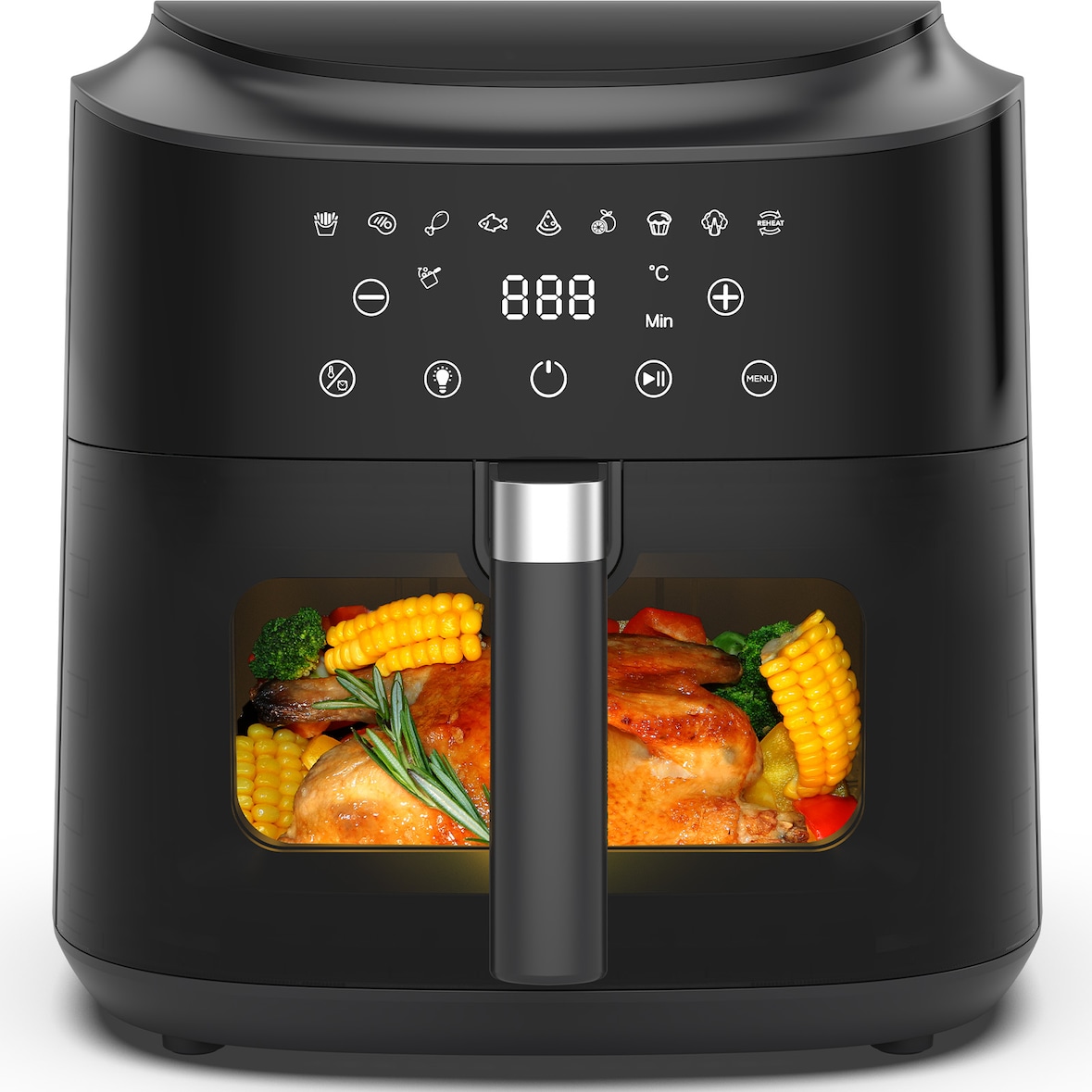 9L XL Airfryer Heißluftfritteuse, 2350W, Sichtfenster & Innenbeleuchtung, Touchscreen, 9 Programme, 360° Heißluft – Fettarm ohne Öl
