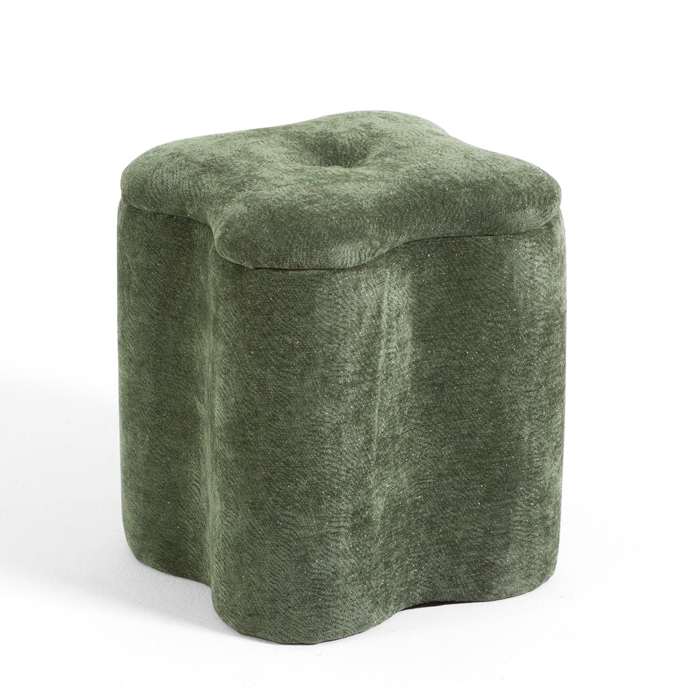 Pouf en velours LUCKY avec micro-paillettes et poignée latérale, design en trèfle, élégant, pratique et facile à déplacer – Vert