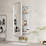 thumbnail of Spiegelschrank Bad Metall Glas Weiß 76x51x12 cm mit verstellbaren Einlegeböden, Wandmontage oder Unterputz, modernes Design und Stauraum