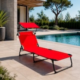 thumbnail of Lettino Pieghevole Con Tettuccio Regolabile Prendisole Parasole Schienale Reclinabile Regolabile Giardino Piscina 187 x 53 x 24 Cm Rosso
