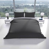 thumbnail of Baumwolle Bettwäsche 200x200 cm Anthrazit Grau gestreift Wendeseite Reißverschluss 3 tlg