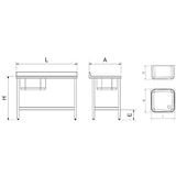 thumbnail of Mesa de cozinha de parede com prateleira à direita. 1200x600x850 mm.
