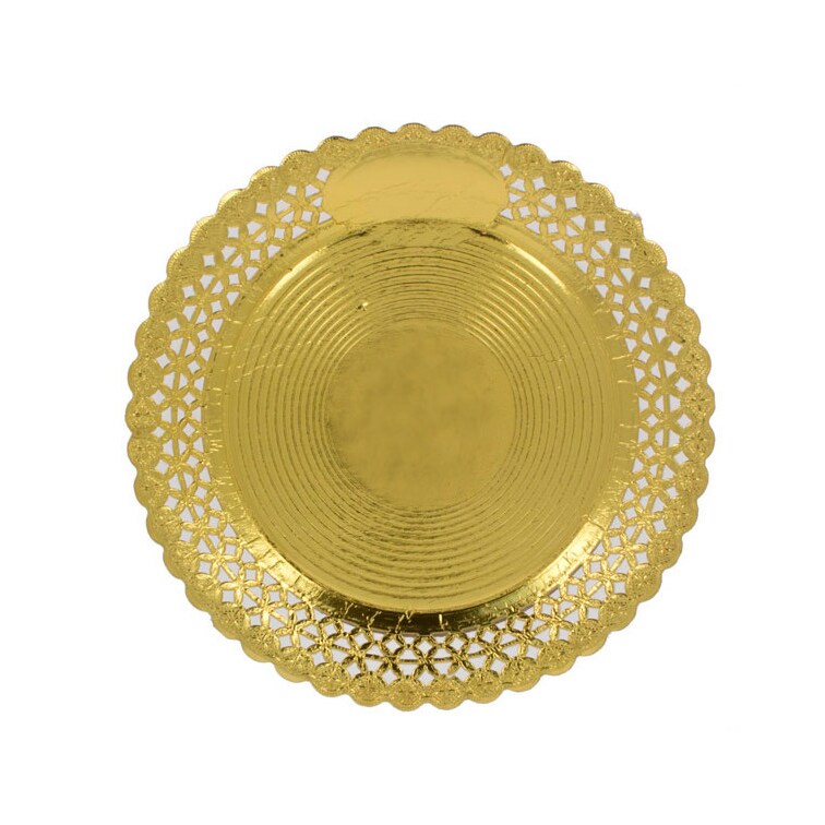 MONOUSO - Pappteller Spitzenpapiere Rund Golden 32 cm (50 Stück)