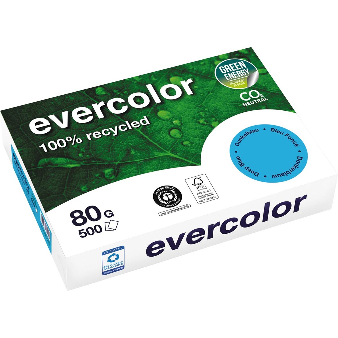 Kopierpapier Evercolor dunkelblau, A4, 80 g/qm, aus 100 % Altpapier, ausgezeichnet mit dem Blauen Engel