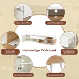 thumbnail of Fernsehschrank Lowboard 180x38x50 cm Weiß und Natur mit 1 Schublade und klappbarer Tür für Fernseher bis 75 Zoll