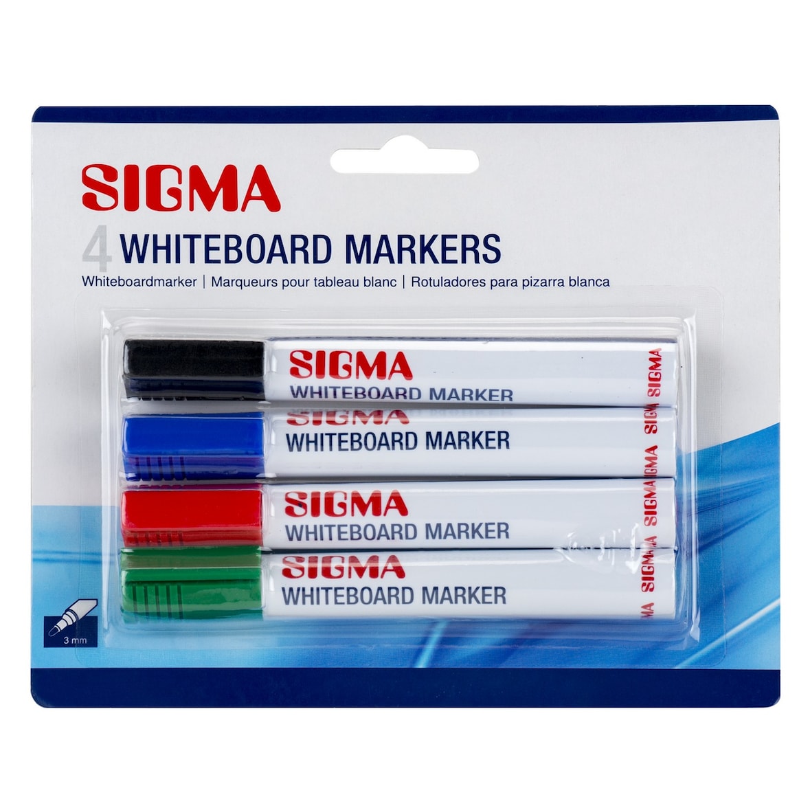 SIGMA Whiteboard marker, verschillende kleuren, ronde punt, lijndikte: 3 mm, geurloos, 4 stuks