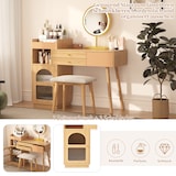 thumbnail of Schminktisch-Set 120x40x90 cm mit LED-Spiegel und 3-Farbiger Beleuchtung, Kosmetiktisch aus Holz in Natur