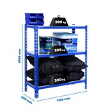 thumbnail of SimonRack Metallregal, 1000x1100x300 mm, 3 Ebenen, Metallboden, 200 kg Biegepunkt, Blau/Verzinkt - Simonclick