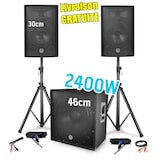 thumbnail of Pack SONO 2400W - 2 Enceintes 30cm/12" + Caisson 46cm/18" + Pieds + Câbles BM Sonic 1812