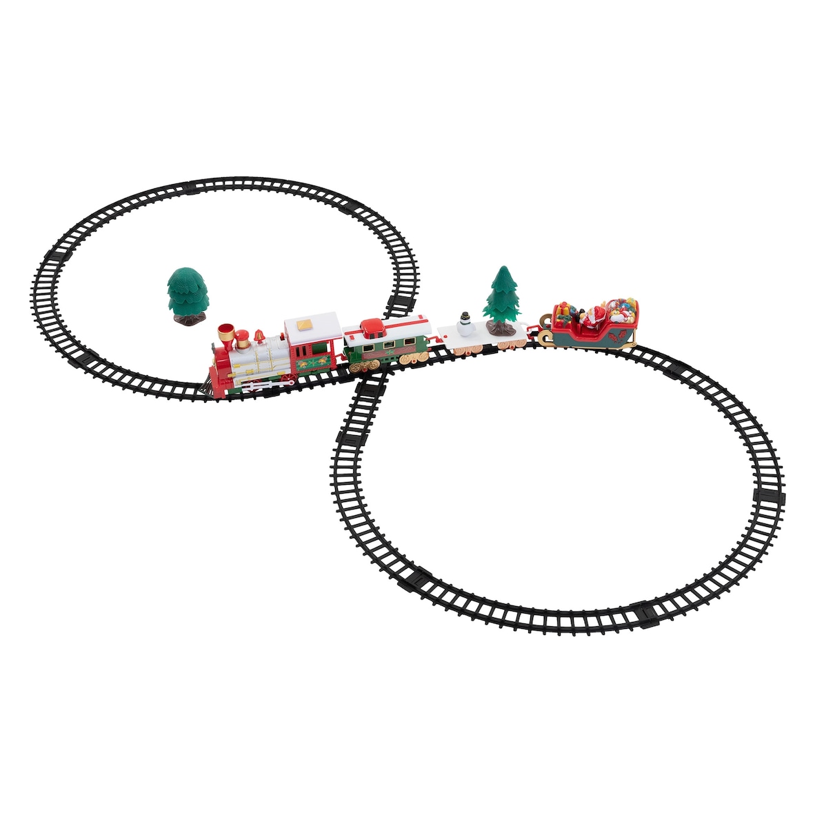 ECD Germany Weihnachtszug Set 22-teilig, batteriebetrieben mit Licht & Sound, Lokomotive, 3 Waggons & Schienen, Eisenbahn für Weihnachtsbaum, Kinder