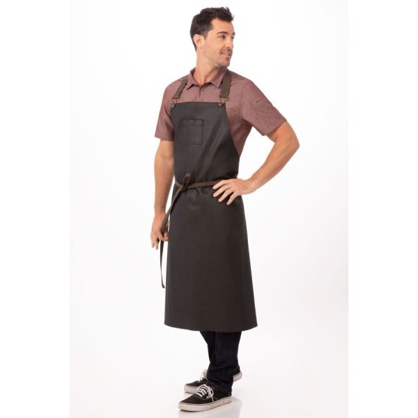 Chef Works® BOULDER Latzschürze extra groß, Schwarz Braun