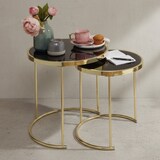 thumbnail of 2er-Set Satztische mit Hochglanz Metallgestell und schwarzem Glas, 50/42 cm - Stilvolles Design mit sicherem Stand. 50x50x50 cm | Kadima Design