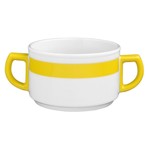 6 x Seltmann Obere zur Suppentasse 0,35 l, Form:  Vitalis, Dekor: 34928 gelbes Band