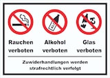 thumbnail of Schild Alkohol Rauchen Glas verboten A0 Rückseite selbstklebend