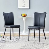 thumbnail of Essstuhl 2er Set Schwarz 89x45x44 cm mit PU Leder Bezug Rückenpolster und Metallbeinen, minimalistisches Design, komfortabel und stabil