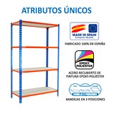 thumbnail of Maderclick schraubenloses Metallregal 4 Böden. Farbe blau/orange/holz 1500x1200x400 mm