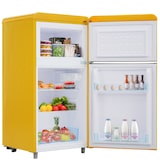 thumbnail of Retro Kühlschrank Gelb 72L Gesamtvolumen 21L Gefrierfach 51L Kühlfach 39dB Doppeltür 46x45x91 cm 120 kWh/Jahr