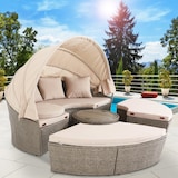 thumbnail of CASARIA® Polyrattan Sonneninsel Sonnenliege mit Faltbarem Dach Beige Grau