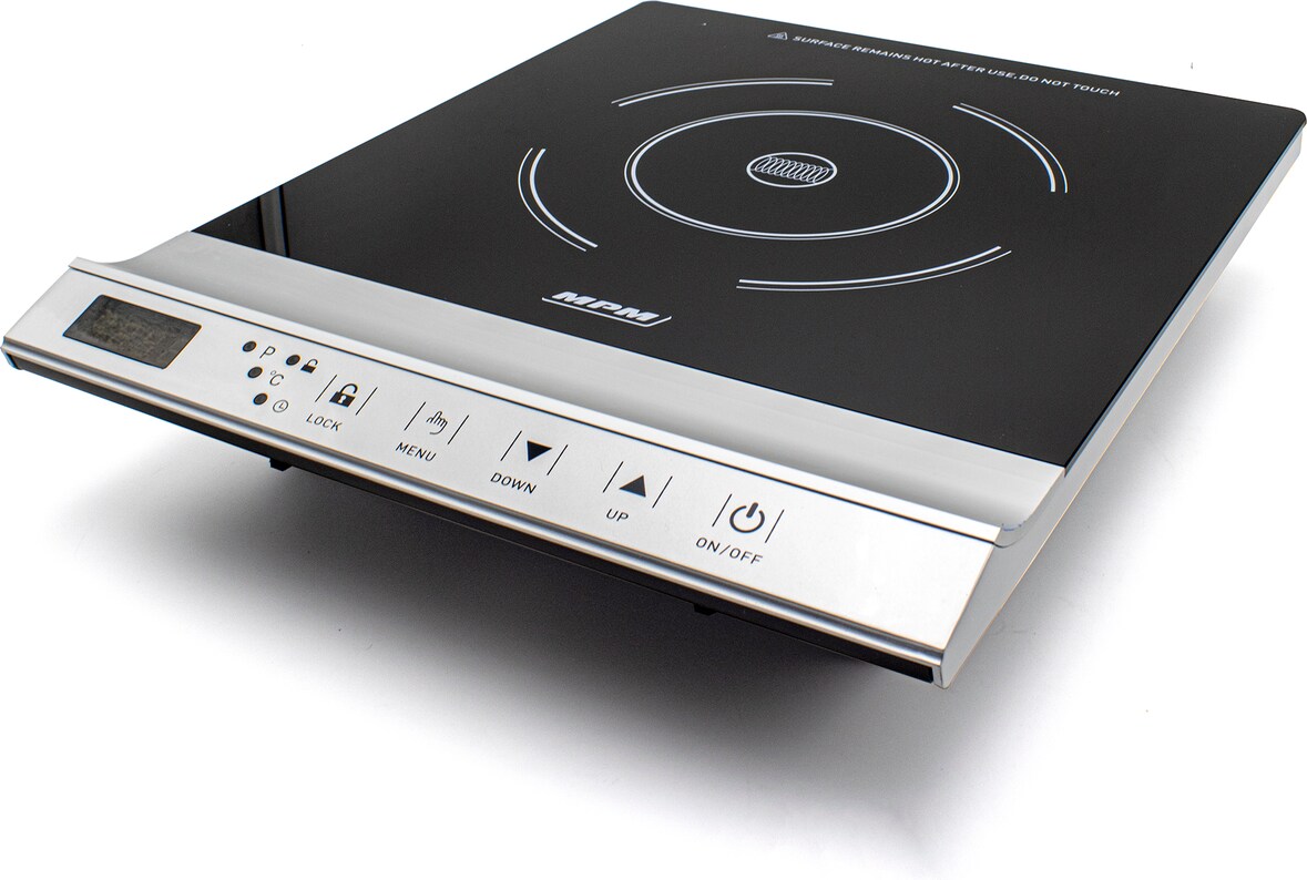 MPM MPM-MKE-12 Piastra a Induzione Portatile, 10 Livelli di Temperatura Touch Control Nero/Argento