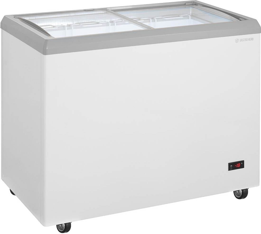 GastroHero Eiscreme Gefriertruhe 217 Liter Tiefkühltruhe LED Beleuchtung Schiebeglasdeckel Rollen Eis Gefrierschrank Gewerbe Verkaufstruhe
