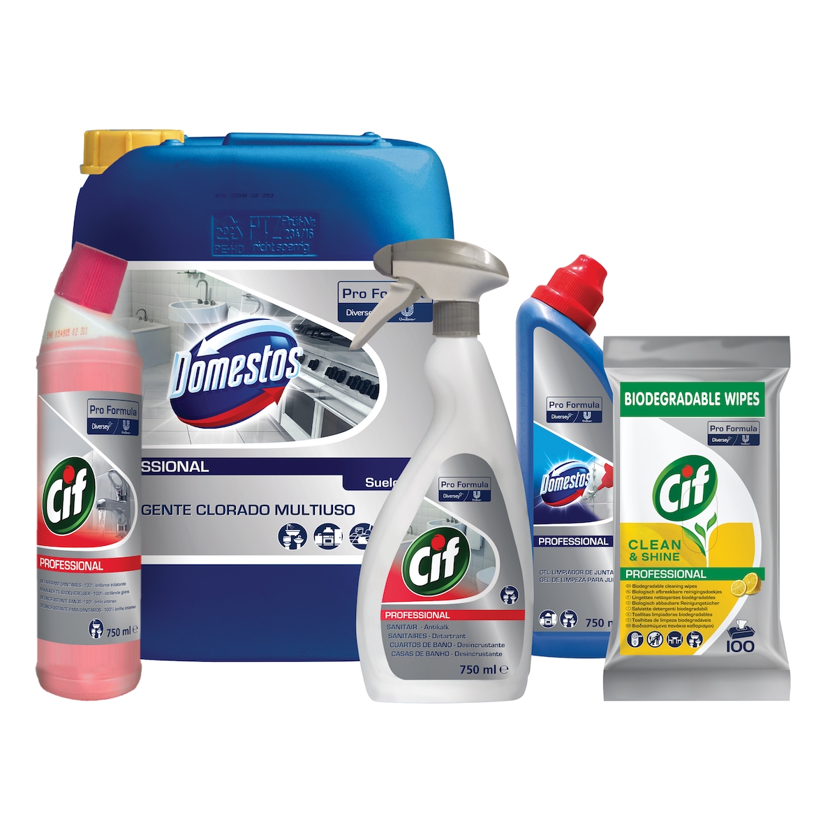 Limpiadores y desinfectante para baños CIF y Domestos