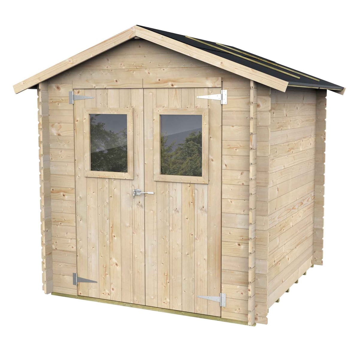 Gartenhaus Bh19 Hobby 198x198 aus naturbelassenem Fichtenholz 19 mm mit Doppeltür und Fenster, OSB3-Dach und Boden, Montage