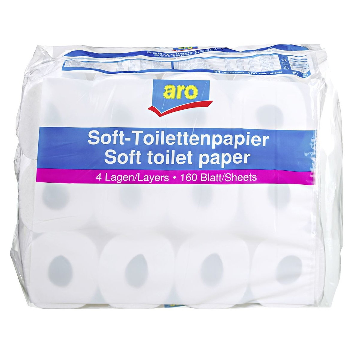 aro toiletpapier, wit 4-laags, 160 velletjes, 24 rollen