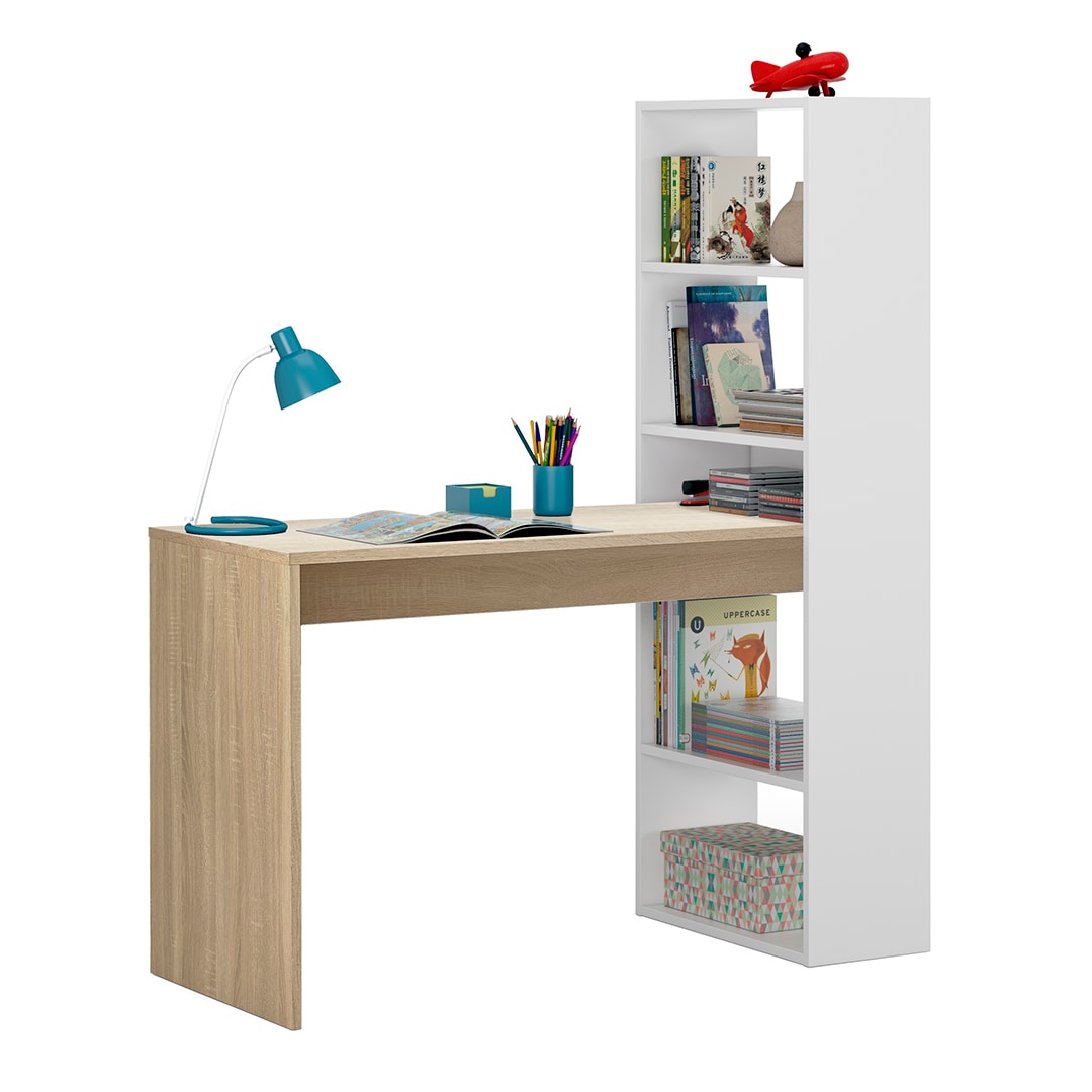 Mesa De Escritorio Con Armario 120x144x50cm Blanco Artik/roble
