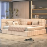 thumbnail of Polsterbett 160x200 cm mit Lattenrost und verstellbarer Rückenlehne – komfortables Tagesbett aus Samtstoff Dunkelbeige