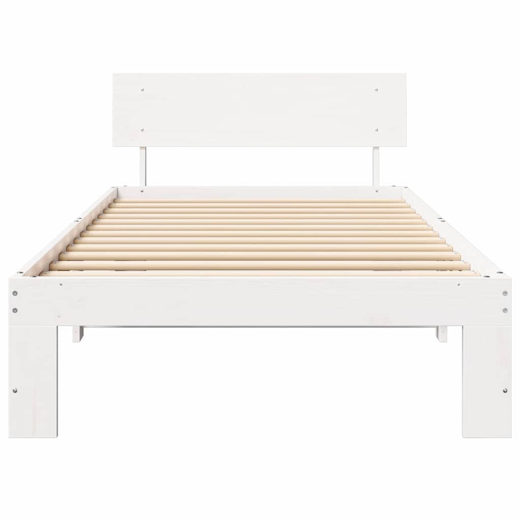 vidaXL Bettrahmen mit Kopfteil Weiß 90 x 190 cm Massives Kiefernholz
