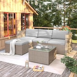 thumbnail of Merax polyrotan loungebankset, lounge tuinmeubelen, bankstel met zit- en rugkussens, loungetafel, bruin