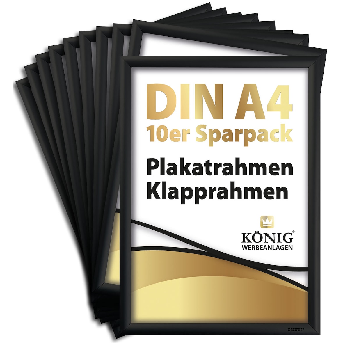 10 Plakatrahmen DIN A4 | 25mm Aluminium Profil, schwarz | Alu Klapprahmen Wechselrahmen Posterrahmen | 10er Sparpack | Dreifke®