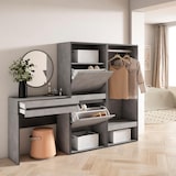 thumbnail of Flurkonsole, Flur-Eingangsmöbel, 190x35x145 cm, Mit Schublade, Schuhschrank, Offener Schrank, Moderner Stil, Zementgrau - 478_4