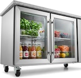 thumbnail of Romux® Kühltisch mit 2 Glastüren 136x70 cm mit Marmor-Arbeitsplatte und Luftkühlung | Theken Kühlschrank aus Edelstahl mit 282 L und 650 W