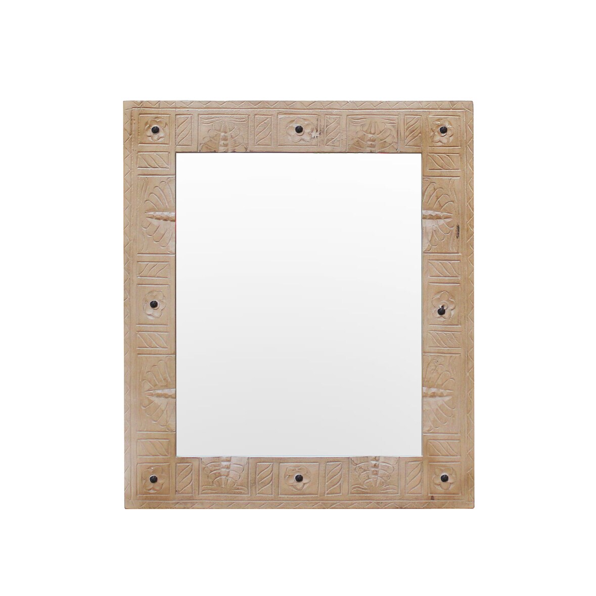 SIT Möbel Wand-Spiegel mit Schnitzereien | rechteckig | Rahmen Mango-Holz natur | B 68 x T 8 x H 79 cm | 14590-01 | Serie DAIPUR