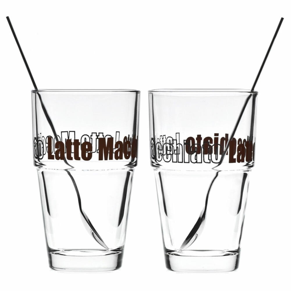Leonardo Solo Set 4tlg. Latte Macchiato Becher mit Löffeln, Glas, 400 ml, 42555